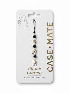 NWT Case-Mate‎ Beaded Phone Charm Black & Gold Flower Feminine Fits All Phones